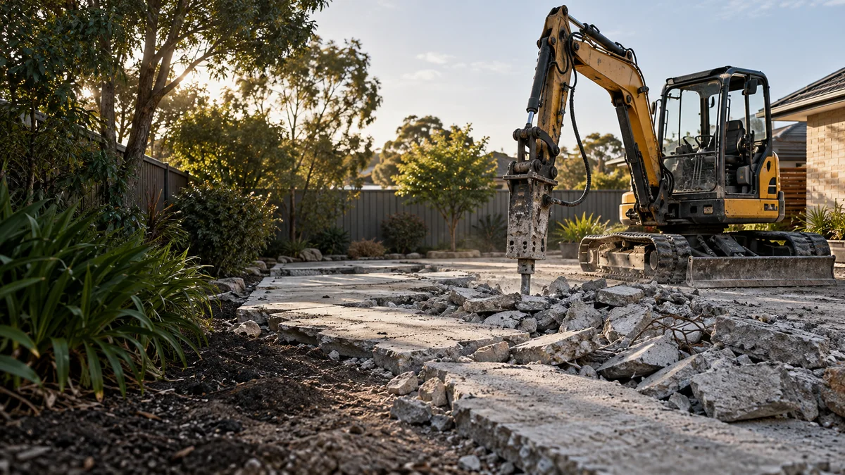 Illustration of concrete demolition in an Australian residential setting