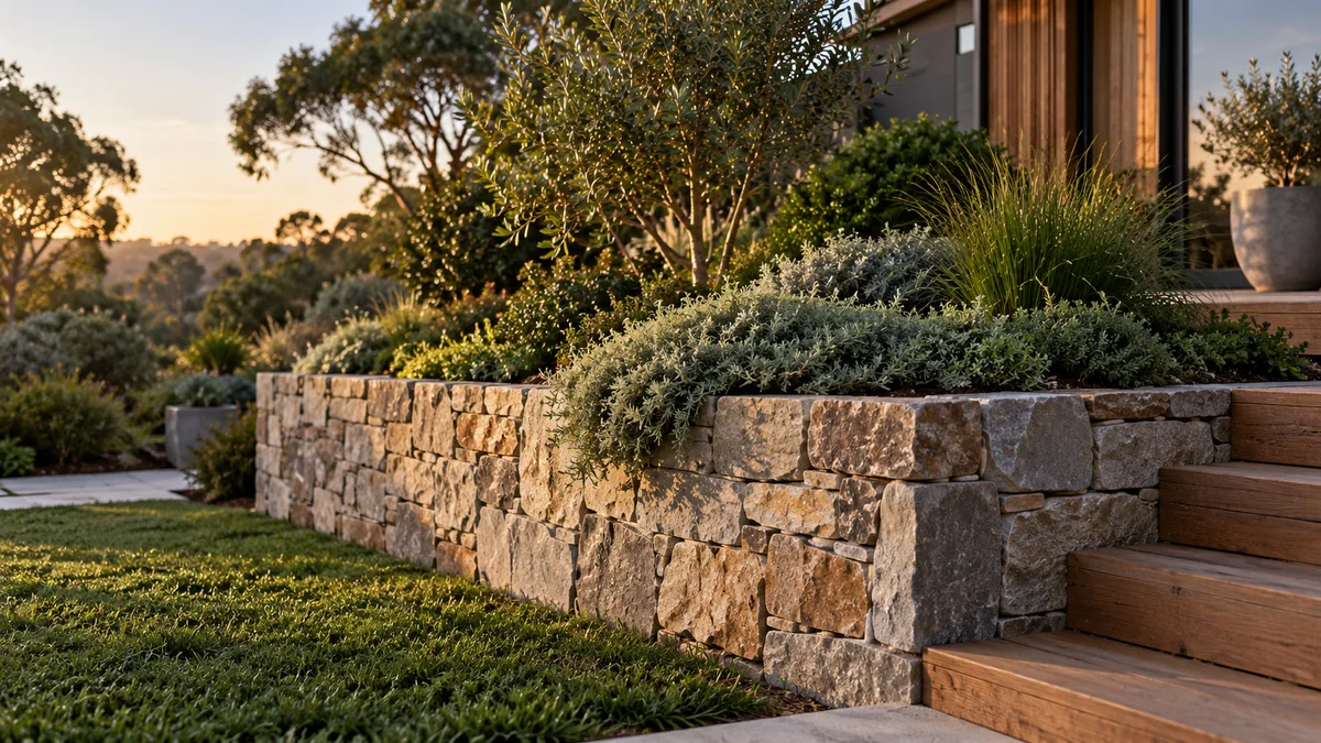 Illustration of garden wall materials and planting