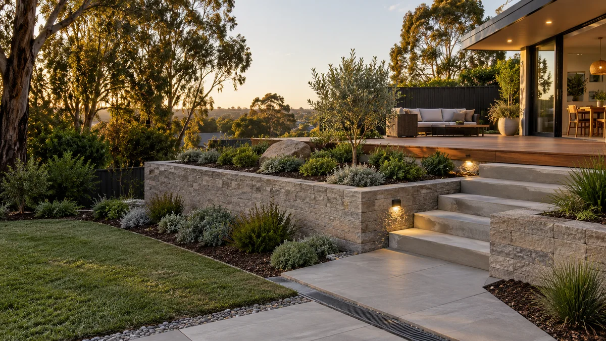 Illustration of coordinated retaining walls and outdoor construction