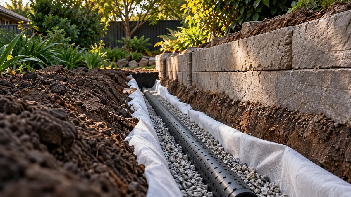Illustration of subsoil drainage in an Australian residential setting