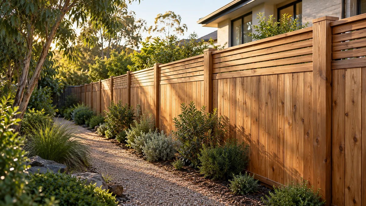 Illustration of timber fencing in an Australian residential setting